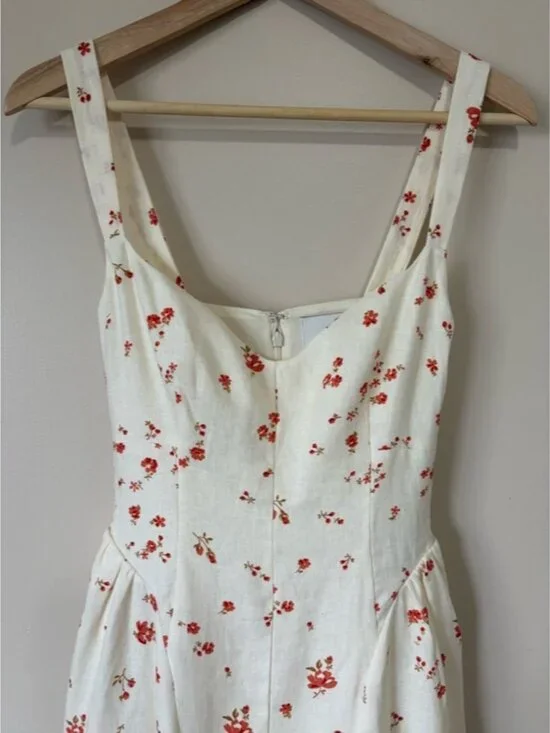 NEW Reformation Birdie Linen Sleeveless Midi Dress Lovie White Floral US 6 UK 10 - Picture 16 of 16